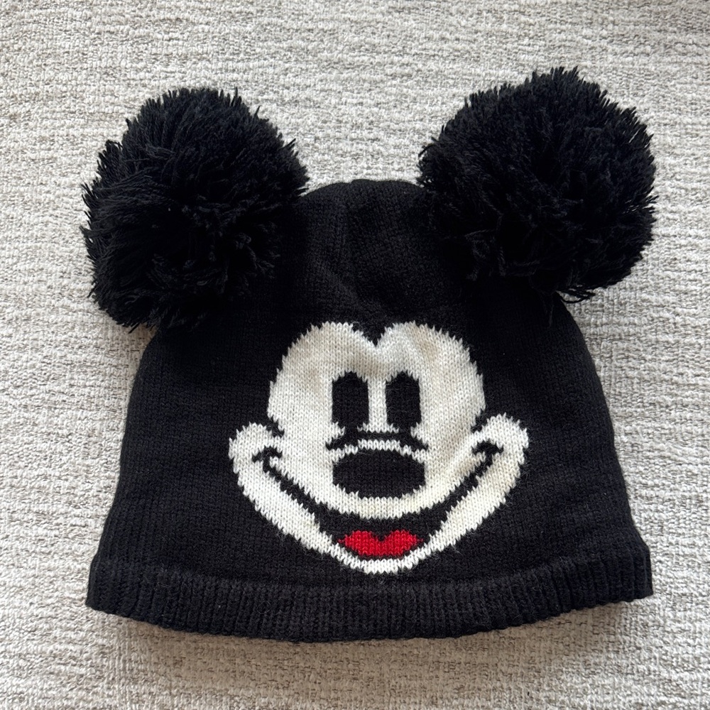 Mickey Mouse Winter Hat with Pom Poms